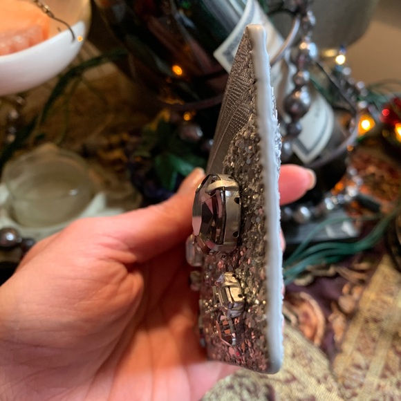 Authentic KATE SPADE Metallic leather/glitter fabric crystals card case - Picture 8 of 11